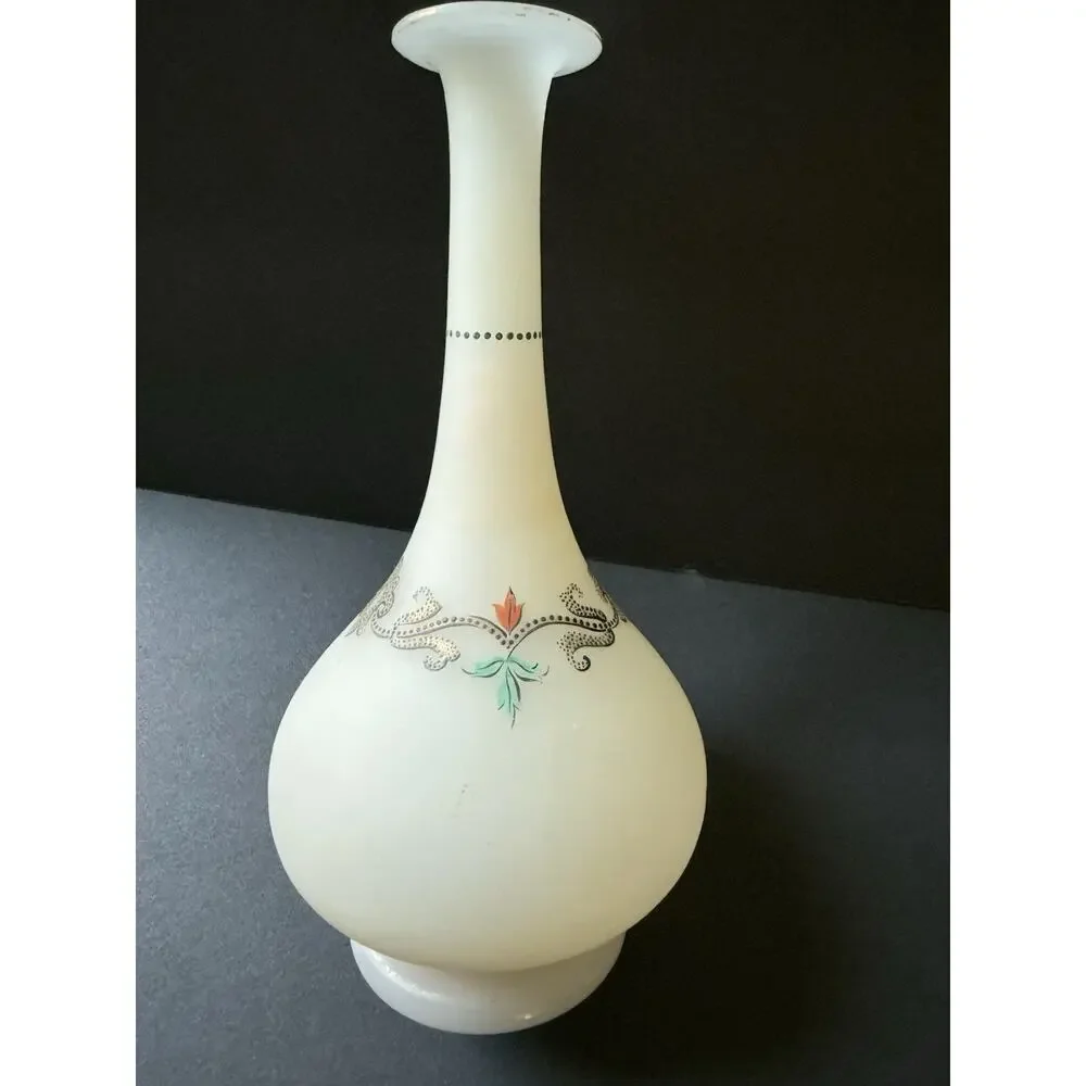 Vintage Satin Handpainted Bud Vase Opaque Glass Floral Victorian Cotttagcore 8” - Picture 7 of 7
